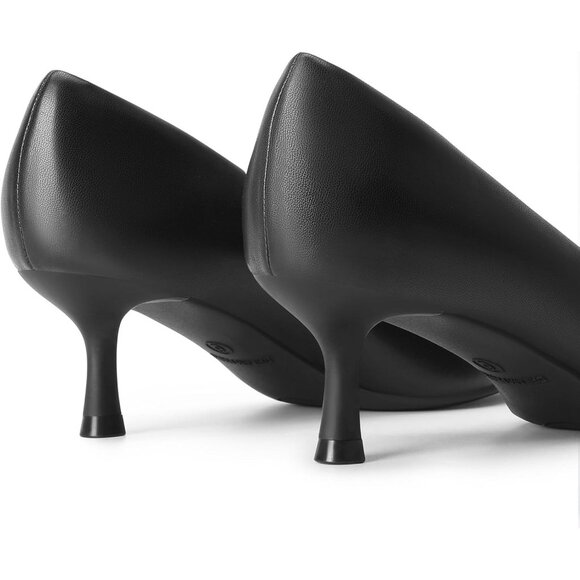 Women's Black Leather Pumps Pointed Toe Kitten Heels Party Wedding Dress Shoes - Picture 4 of 7